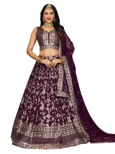 Visit the Zeel Clothing Store Zeel Clothing Women Dola Silk Semi stitched Sequins Zari Embroidered Jacquard Lehenga Choli With Dupatta (7100-Latest, Free size)