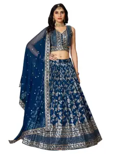 Visit the Zeel Clothing Store Zeel Clothing Women Dola Silk Semi stitched Sequins Zari Embroidered Jacquard Lehenga Choli With Dupatta (7100-Latest, Free size)