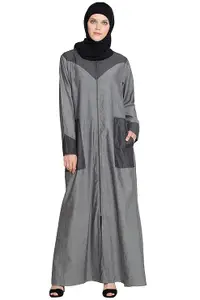 Hijab World Contrast Yoke pocket cuff Grey Black Denim Jilbab