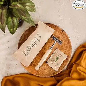 Clayherbs Sustainable (Pack-100) Shaving Kit For Hotel Room Toiletries, Travel, Guest Amenities, Eco-Friendly, Plastic