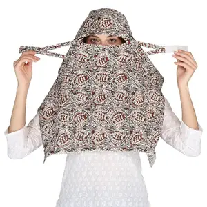 Scarf Face Full Covering With Mask Head Hair Wrap Sun Protection For Women Cotton Printed Square All Season Wear