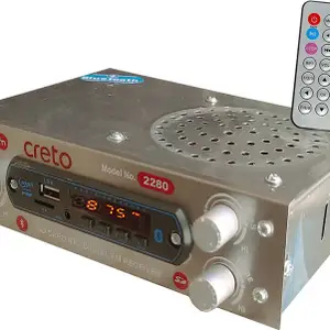 CRETO X-1962 Digital Fm Radio Music Player with Remote Support USB|AUX|SD Card with external speaker FM Radio(Silver)
