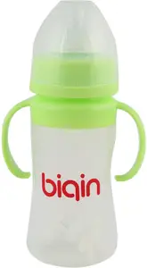 iSweven Wide Mouth Caliber Silicone Crystal Baby Milk Bottle Coated Glass Milk Bottle for Baby with Handle Non toxic Chemical BPA Free 240mL, 6m+ (FB9016A) - 240 ml(Green)