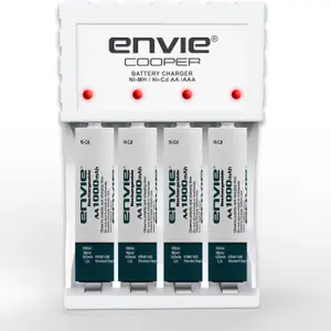Envie Envie Fast Charger ECR 20MC with Rechargeable Batteries | for AA & AAA Ni-Cd & Ni-mh Rechargeable Batteries with LED Indicator | Compatible with Power Banks | Car Charger | Laptop | Travel Adapter (ECR 20 MC+4xAA1000)  Camera Battery Charger(White)