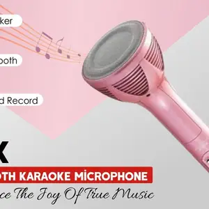 THE ZGW Wireless Bluetooth Karaoke Microphone |Portable Handheld Mic Multi-function Bluetooth Karaoke Mic with Speaker for All Smart Phones Pink Colour Microphone(Pink)