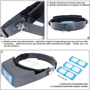 uptodatetools Headband Magnifier Double Lens Lens Magnification-1.5X 2X 2.5X 3.5X 1.5X-2.0X-2.5X-3.5X Visor Opitcal Glass(gray)