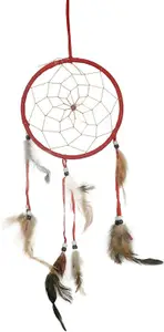 Jamboree Dream Catchers Multi Handmade Feather Native American Dreamcatcher Circular Net for Car Kids Bed Room Wall Hanging Decoration Decor Ornament Craft Multicoloured Red Car Hanging Ornament(Pack of 1)