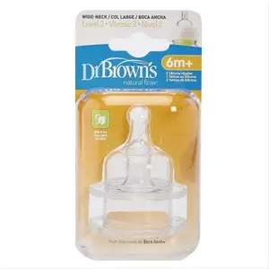 Dr. Brown's Natural Flow Level 3 Silicone Wide Neck Nipple, set of 2 (6m+) New Born Flow Nipple(Pack of 2 Nipples)