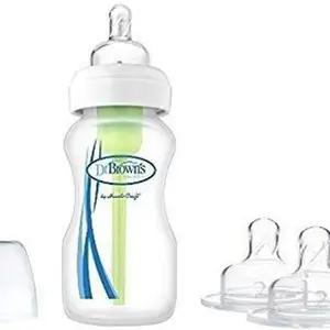 Dr. Brown's PP Options+ Wide-Neck Bottle, 1-Pack+ Level 2 Wide-Neck Silicone Options+ Nipple, 2-Pack - 266.1 ml(White)