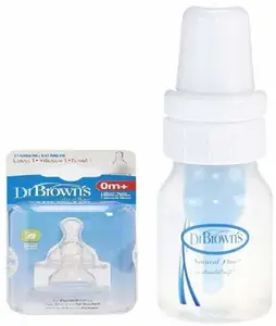 Dr. Brown's Baby Feeding Bottle and Accessories PP Standard Baby Bottle + Level 1 Silicone Narrow Neck Nipple - 2Pack - 59.1 ml(White)