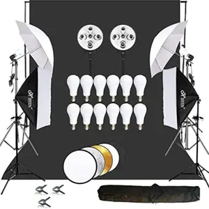 Hiffin Hiffin Lighting Kit with 1 x Backdrop 8x14ft, 2 x umbrella & 2 Octagonal Softbox(35 cm x 30 cm)