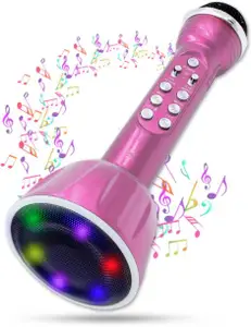 Daily Needs Shop Karaoke Mic For Kids/Singing Bluetooth Speaker 2in1 Recording+USB+FM+Disco LED Microphone