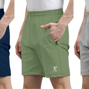 INDICLUB Pack of 3 Solid Men Dark Blue, Light Green, Silver Casual Shorts